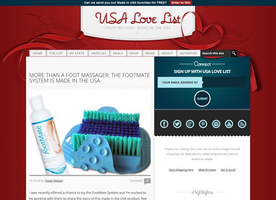 THE FOOTMATE SYSTEM on USA Love List